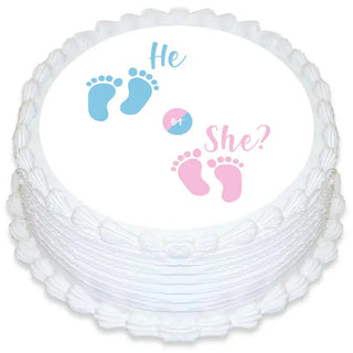 He or She Edible Cake Image | Gender Reveal Cake