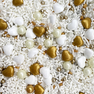 Sprinkies | white and gold heart sprinkle medley | Wedding party supplies