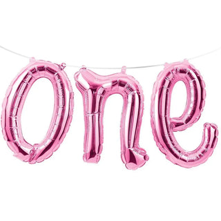 Pink One Foil Balloon Banner | 1st Birthday Party Supplies