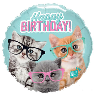 Qualatex | kittens with glasses 18" foil balloon | Cat and Kitten party supplies