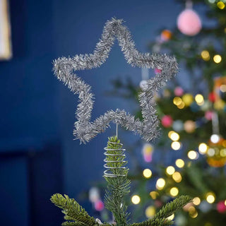 Ginger Ray | Silver Tinsel Christmas Tree Star Topper | Christmas Decorations NZ