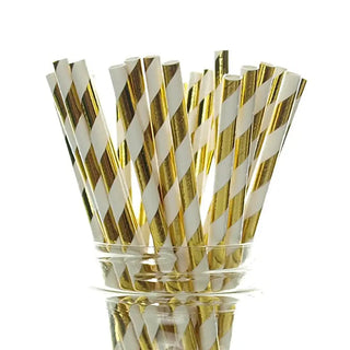Metallic Gold Striped Paper Straws | Gold Party Supplies