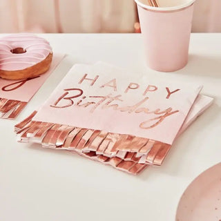 Ginger Ray | Rose Gold Ombre Fringe Napkins | Rose Gold Party Supplies