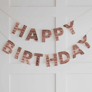 Ginger Ray Rose Gold Fringe Happy Birthday Bunting