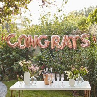 Ginger Ray | Rose Gold Congrats Balloon Bunting | Rose Gold Party Supplies NZ