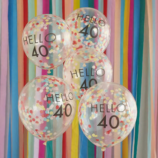 Ginger Ray | Hello 40 Rainbow Confetti Balloons | 40th Birthday Party Supplies NZ
