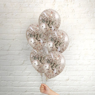 Pop Balloons | Rose Gold One Confetti Balloons | 1st Birthday Party Supplies NZ