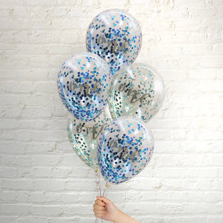 Pop Balloons | Blue & Green One Confetti Balloons | 1st Birthday Party Supplies NZ