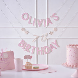 Ginger Ray | Customisable Name & Age Pink Birthday Bunting | Pink Party Supplies NZ