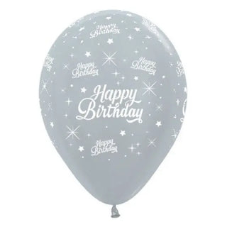 sempertex | happy birthday star pearl silver balloon | silver party supplies 
