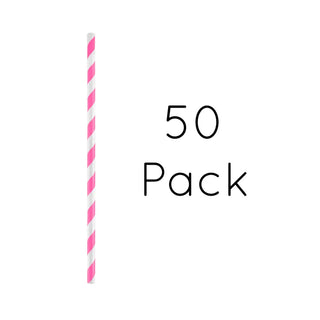 50 Pack Bright Pink Striped Paper Straws | Pink Party Supplies NZ