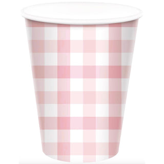 Pastel Pink Gingham Cups - 8 Pkt