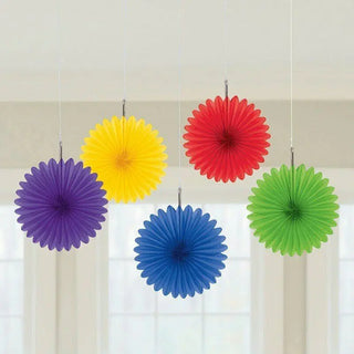 Rainbow Mini Hanging Fans - Pack of 5 | Rainbow Party Theme & Supplies | Amscan