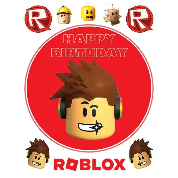 Round red and white R logo, Roblox Birthday cake Minecraft