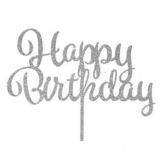 Silver Happy Birthday Cake Topper | Silver Party Supplies