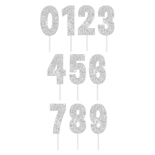 Silver Glitter Number Cake Toppers | Silver Cake Decorations