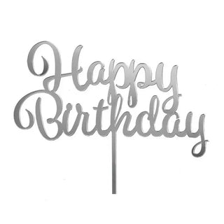 Silver Happy Birthday Cake Topper | Silver Party Supplies