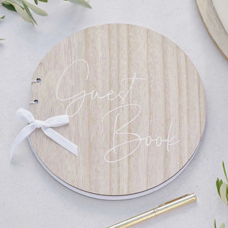 Ginger Ray | Round Wooden Wedding Guest Book | Wedding Supplies NZ