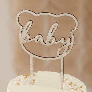 Ginger Ray | Wooden Teddy Bear Baby Shower Cake Topper | Baby Shower Supplies NZ