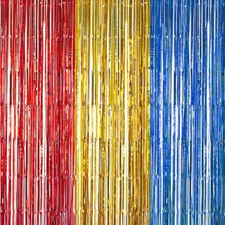 Three Colour Foil Slit Curtain | Red Yellow Blue Party Supplies