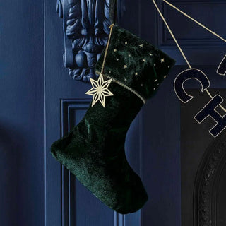 Ginger Ray | Green Velvet Embroidered Christmas Stocking | Christmas Stockings NZ
