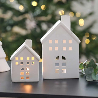 Ginger Ray | White Ceramic House Tealight Holders | Christmas Decorations NZ