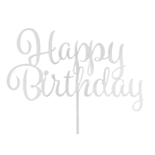White Happy Birthday Cake Topper | White Party Supplies